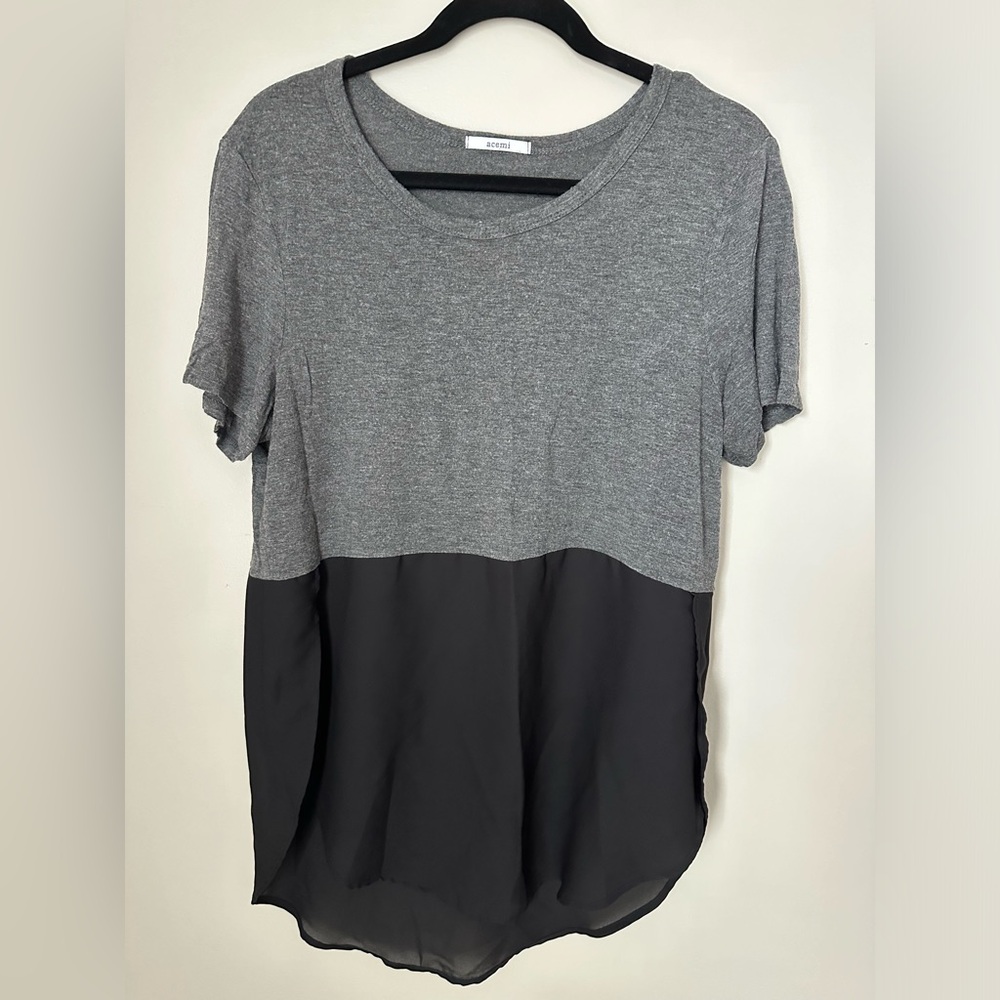Women Gray/Black Short Sleeve Casual Top Size L